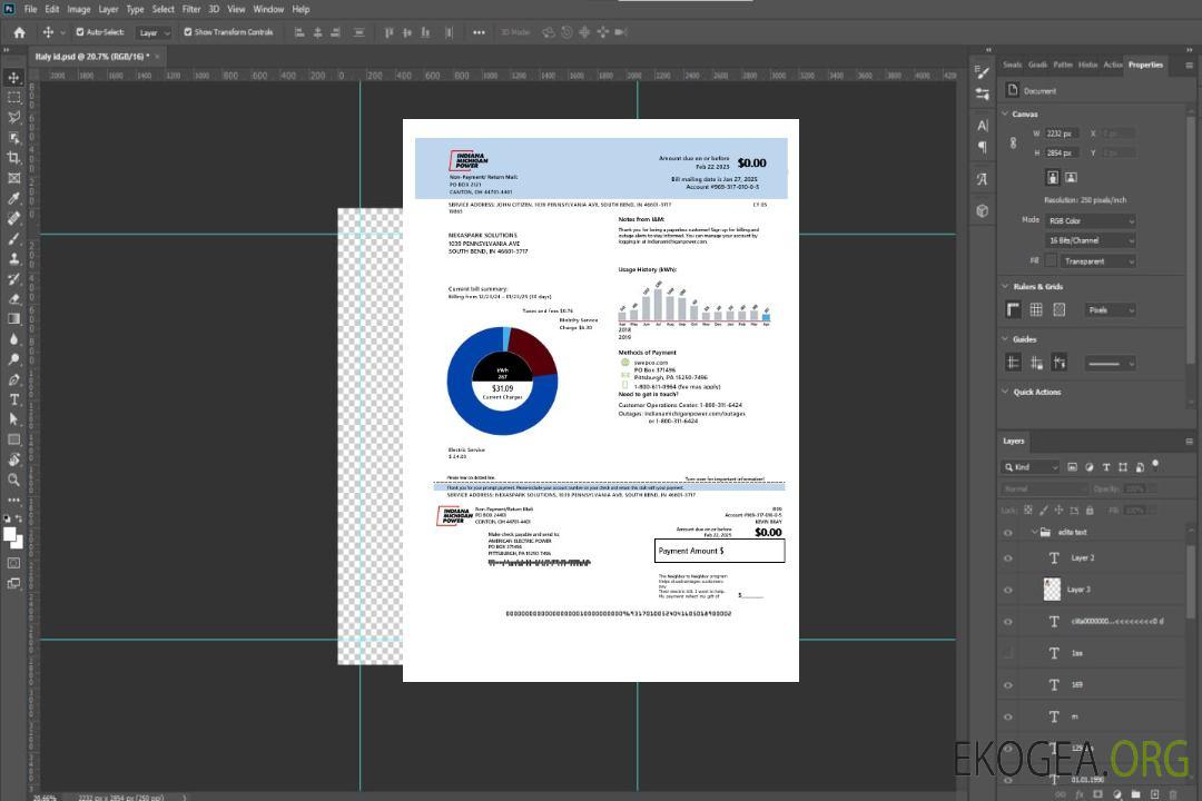 Modèle de facture de services publics d'électricité des États-Unis, Michigan aux formats Word et PDF template